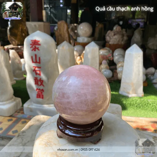 Quả cầu thạch anh hồng 1.78kg - 11cm - QC1420