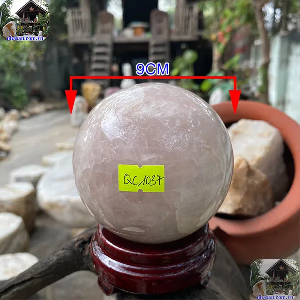Quả cầu thạch anh hồng 9cm-1.1kg-QC1037