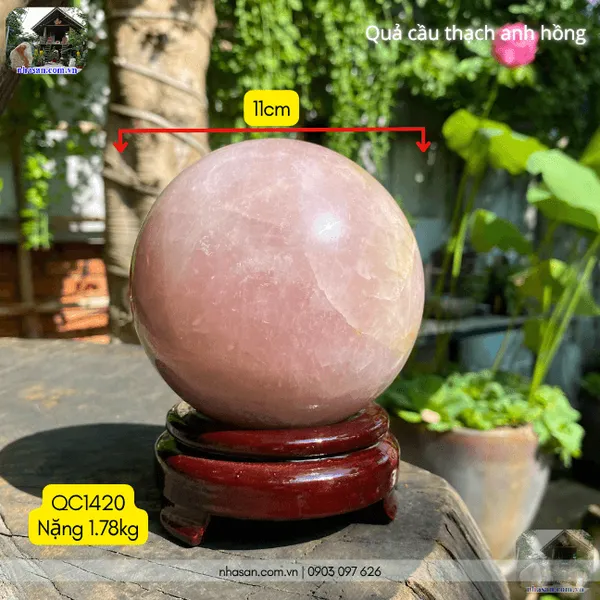 Quả cầu thạch anh hồng 1.78kg - 11cm - QC1420
