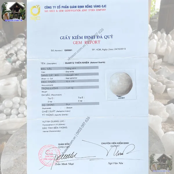 Quả cầu thạch anh phong thủy 17cm - 6.6kg - QC1453