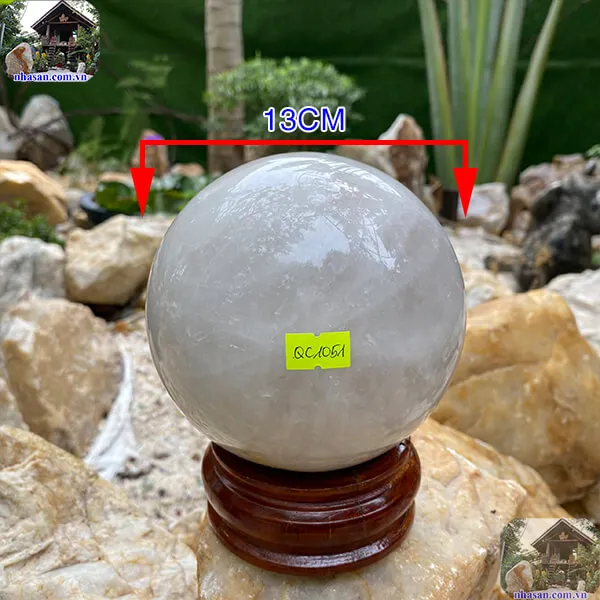 Quả cầu thạch anh trắng 13cm-3.36kg-QC1051