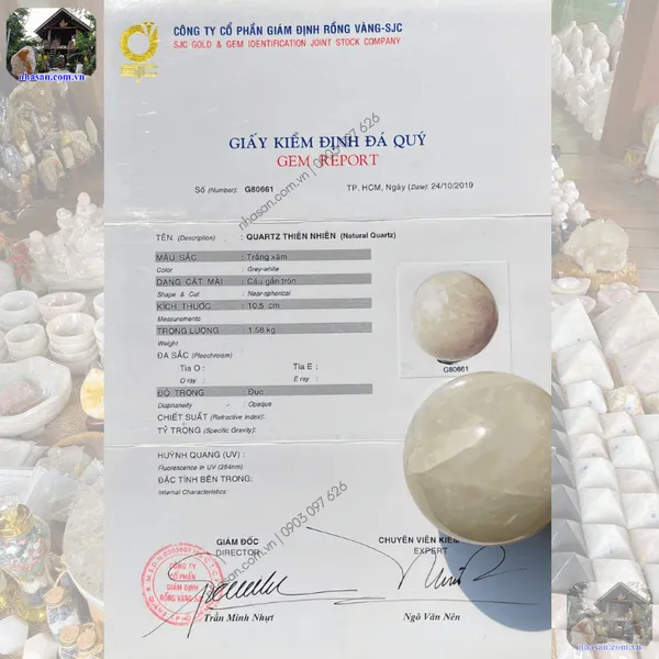 Quả cầu thạch anh trắng QC1435 - 3.06kg - 13cm