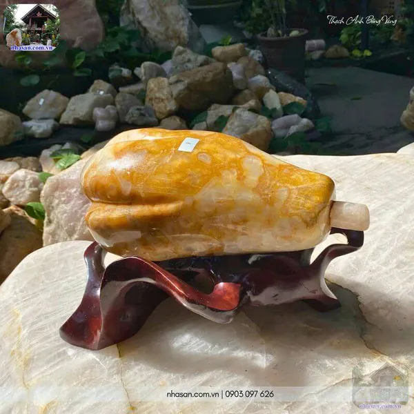 Quả đu đủ đá thạch anh bông vàng nguyên khối 11.6kg, cao 22cm x ngang 33cm - DDV