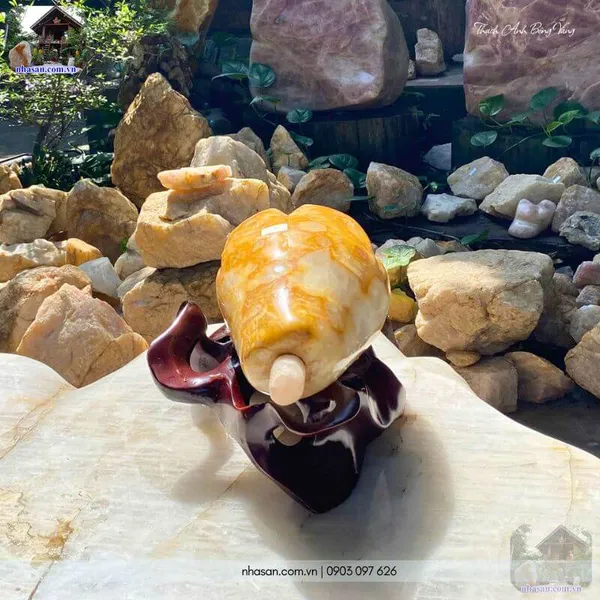 Quả đu đủ đá thạch anh bông vàng nguyên khối 11.6kg, cao 22cm x ngang 33cm - DDV