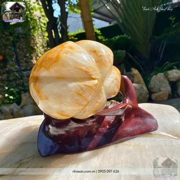 Quả đu đủ đá thạch anh bông vàng nguyên khối 11.6kg, cao 22cm x ngang 33cm - DDV