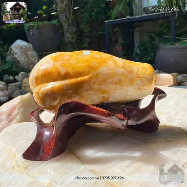 Quả đu đủ đá thạch anh bông vàng nguyên khối 11.6kg, cao 22cm x ngang 33cm - DDV