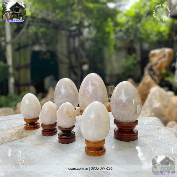 Quả trứng đá phong thủy thạch anh trắng QT25 nặng 660gr
