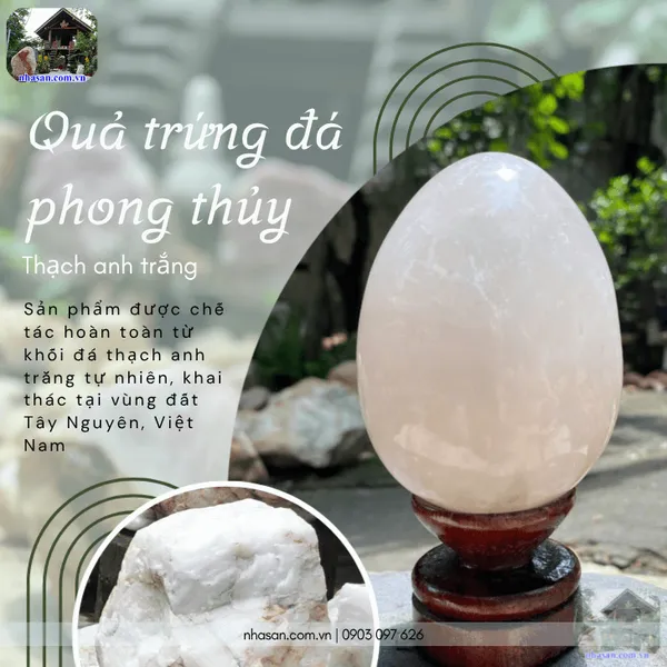Quả trứng đá phong thủy thạch anh trắng QT25 nặng 660gr