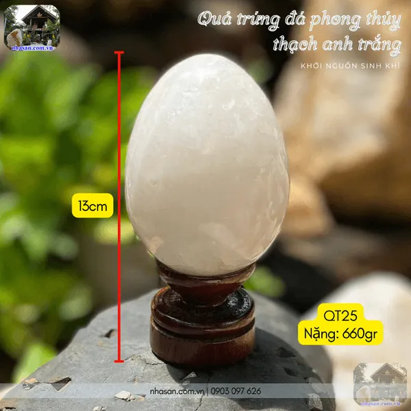 Quả trứng đá phong thủy thạch anh trắng QT25 nặng 660gr