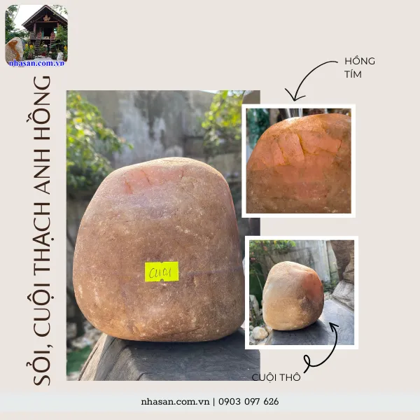 Sỏi, cuội thạch anh hồng 2.58kg, cao 13cm x ngang 13cm x dày 9cm - CU01