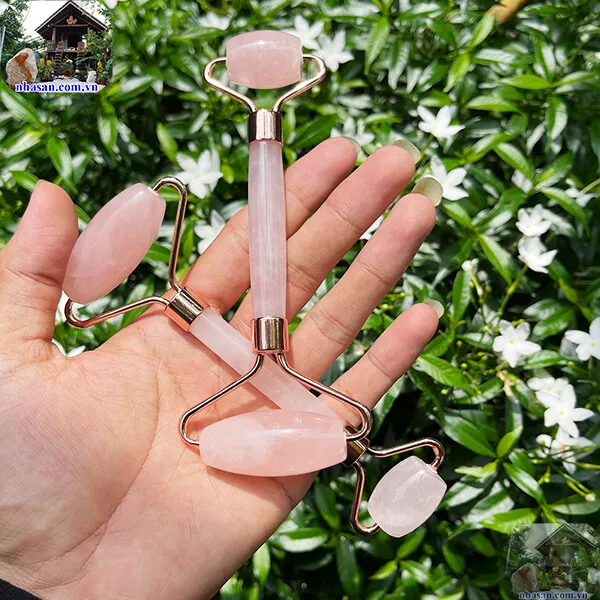 Cây Lăn Mặt Massagge Đá Thạch Anh Hồng