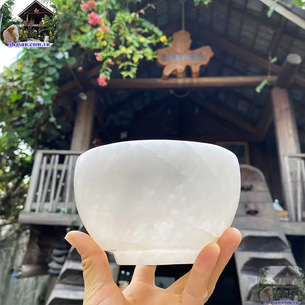 Chén đá thạch anh trắng 800gr-13cm B51