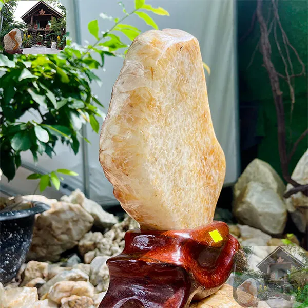 Trụ đá thạch anh bông vàng 4kg, cao 8cm x ngang 21cm -TAV70