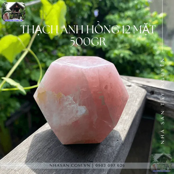 Đá thạch anh hồng 12 mặt 500gr QC1406 đường kính 7.8cm