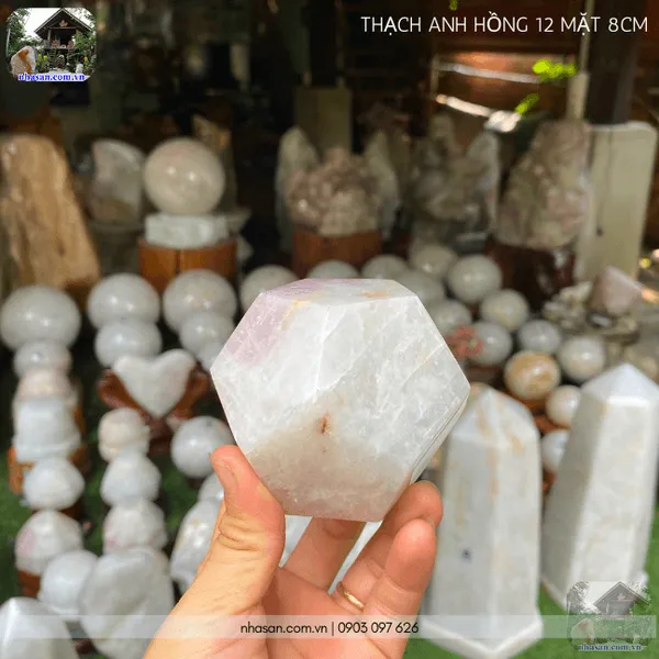 Thạch anh hồng 12 mặt 8cm QC1412 nặng 520gr
