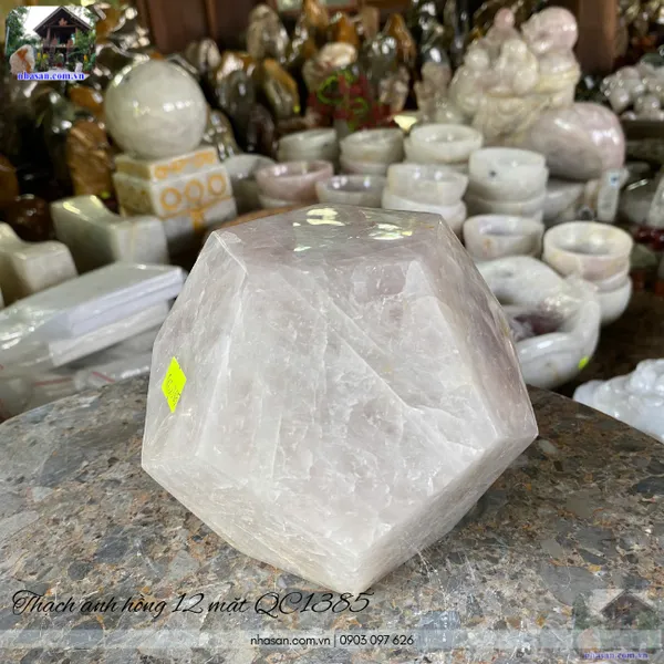 Thạch anh hồng 12 mặt QC1385 nặng 2.92kg, đường kính 12cm