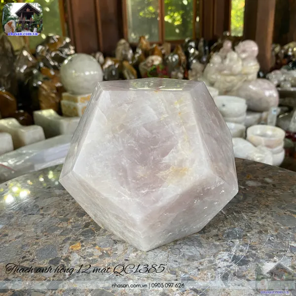 Thạch anh hồng 12 mặt QC1385 nặng 2.92kg, đường kính 12cm