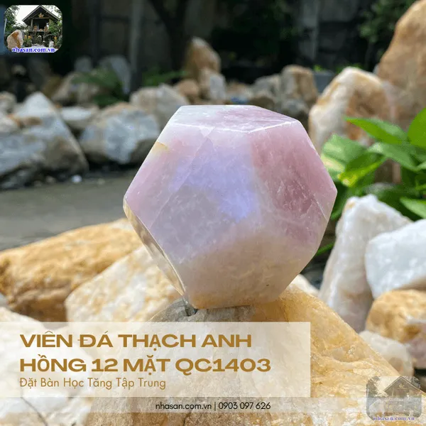 Thạch anh hồng 12 mặt QC1403 nặng 440gr, đường kính 7.6cm