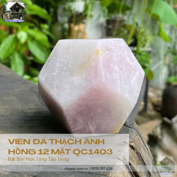 Thạch anh hồng 12 mặt QC1403 nặng 440gr, đường kính 7.6cm