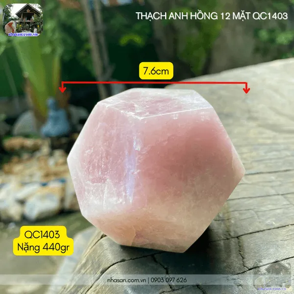 Thạch anh hồng 12 mặt QC1403 nặng 440gr, đường kính 7.6cm