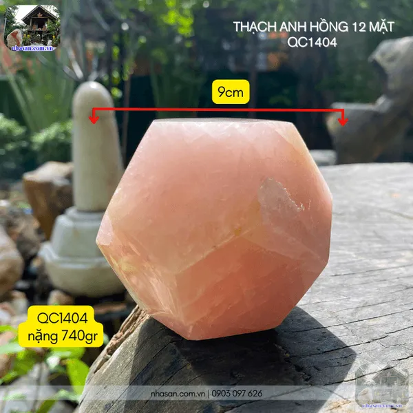 Thạch anh hồng 12 mặt QC1404 nặng 740gr, đường kính 9cm