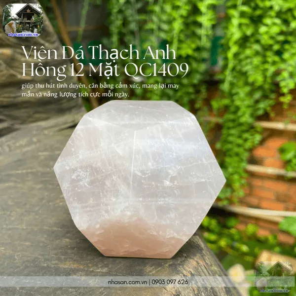 Thạch anh hồng 12 mặt QC1409 nặng 520gr, đường kính 8cm