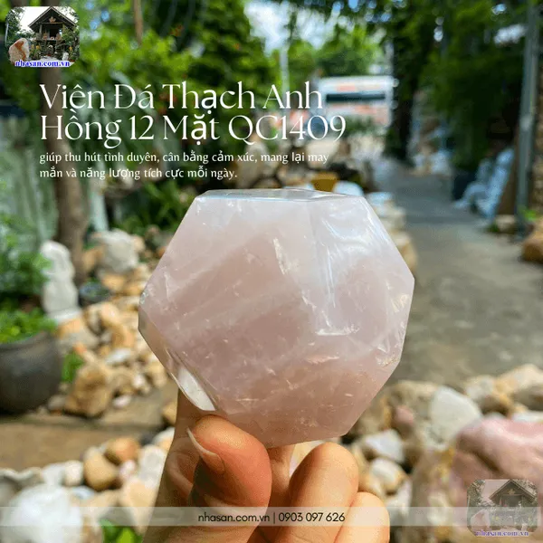 Thạch anh hồng 12 mặt QC1409 nặng 520gr, đường kính 8cm