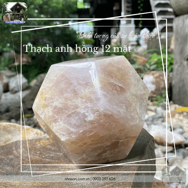 Đá thạch anh hồng 12 mặt QC1446 nặng 2.28kg, đường kính 12cm