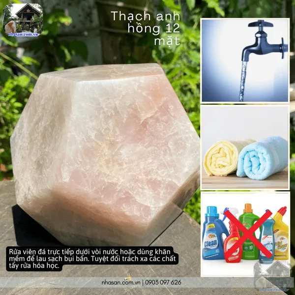 Thạch anh hồng 12 mặt QC1459 nặng 4.8kg, đường kính 15cm