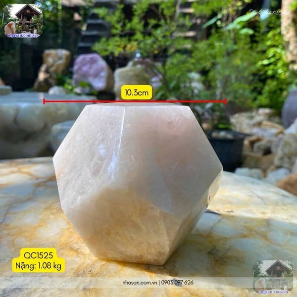 Đá thạch anh hồng 12 mặt QC1525 - 1.08kg - 10.3cm