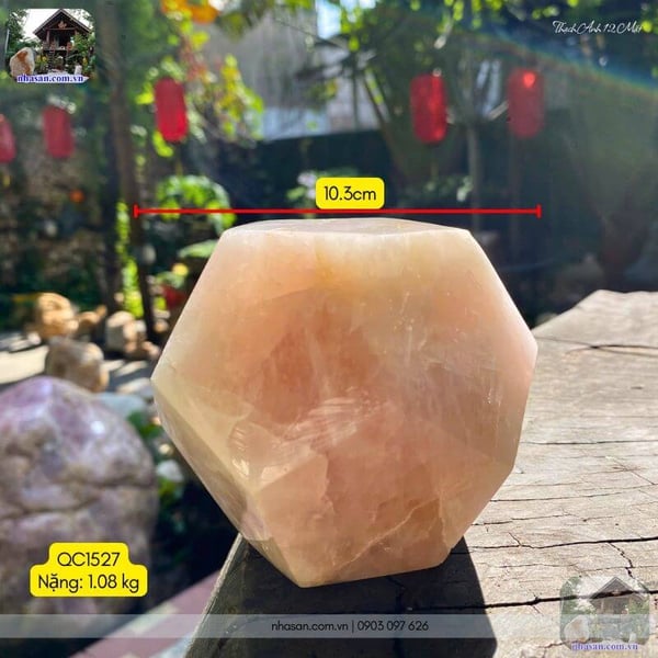 Đá thạch anh hồng 12 mặt QC1527 - 1.08kg - 10.3cm