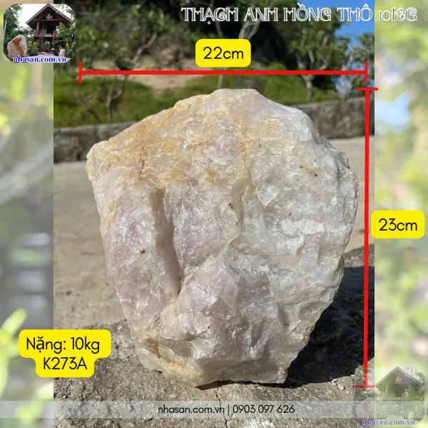 Thạch anh hồng thô 10kg, cao 23cm x ngang 22cm x dày 16cm - K273A