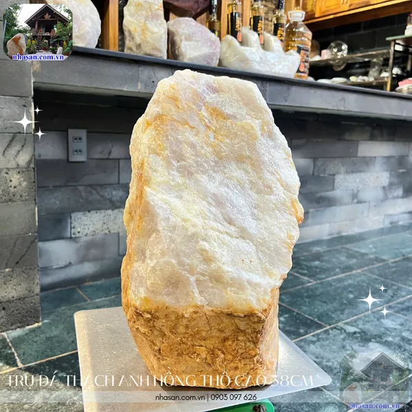 Trụ đá thạch anh hồng thô cao 38cm x ngang 24cm, hoành 72cm, nặng 26.2kg - K278A