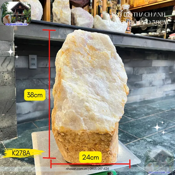 Trụ đá thạch anh hồng thô cao 38cm x ngang 24cm, hoành 72cm, nặng 26.2kg - K278A