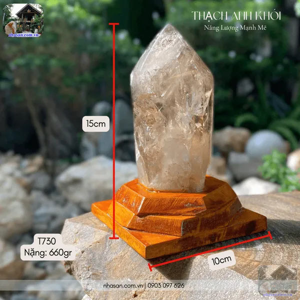 Trụ thạch anh khói 660gr, cao 15cm x ngang 10cm - T730