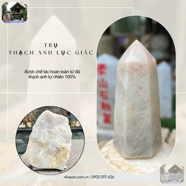 Trụ đá thạch anh lục giác nặng 6.6kg, cao 30cm x ngang 13.5cm - T732 