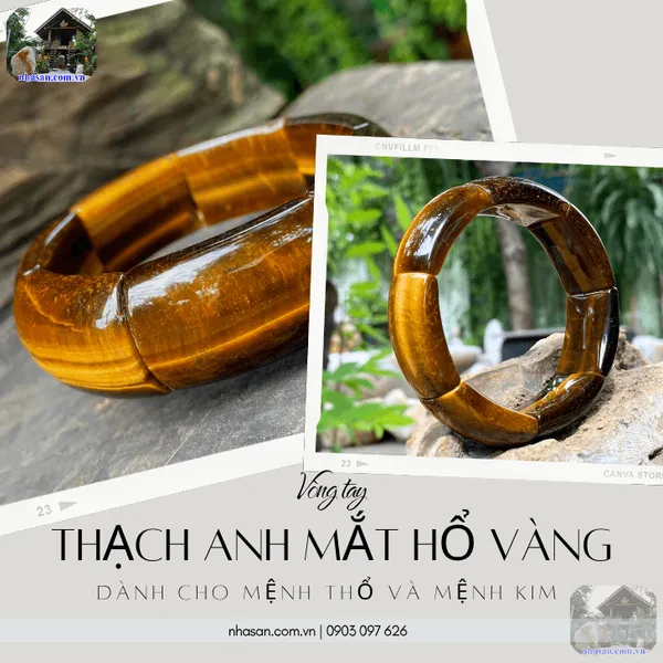 Vòng tay thạch anh mắt hổ vàng 20ly bản lĩnh và may mắn
