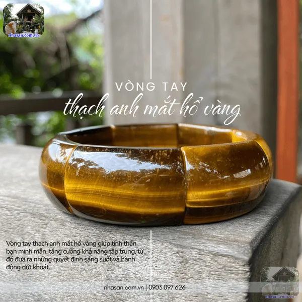Vòng tay thạch anh mắt hổ vàng 20ly bản lĩnh và may mắn