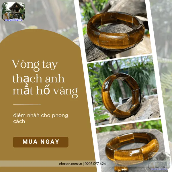 Vòng tay thạch anh mắt hổ vàng 20ly bản lĩnh và may mắn