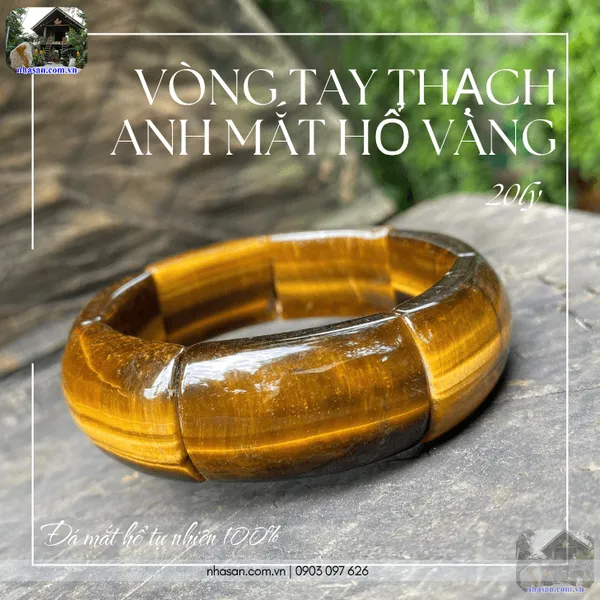 Vòng tay thạch anh mắt hổ vàng 20ly bản lĩnh và may mắn