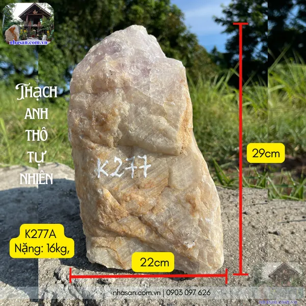 Thạch anh thô tự nhiên 16kg, cao 29cm x ngang 22cm x dày 17cm - K277A