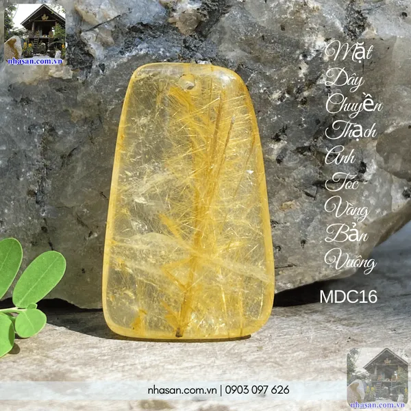 Mặt dây chuyền thạch anh tóc vàng bản vuông nặng 5gr, cao 2.6cm x ngang 1.6cm - MDC16