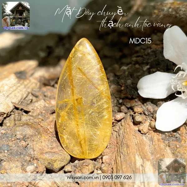 Mặt dây chuyền thạch anh tóc vàng nặng 6gr, cao 3.5cm x ngang 1.7cm - MDC15 