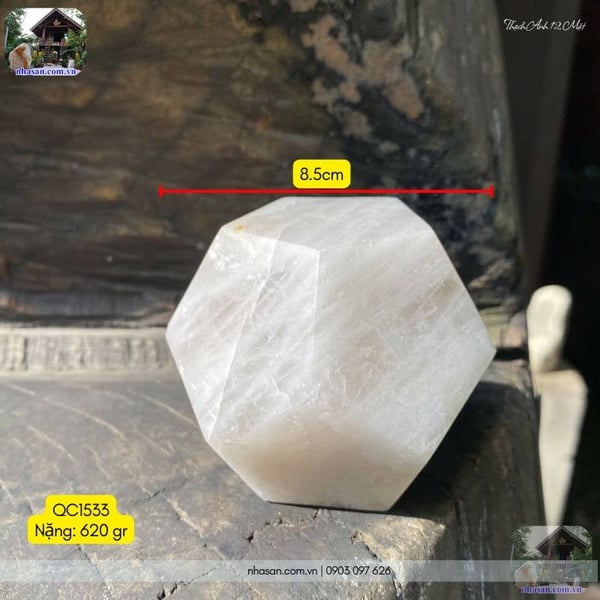 Đá thạch anh trắng 12 mặt QC1533 - 620gr - 8.5cm