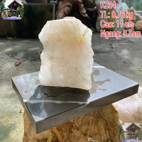 Đá thạch anh trắng thô 0.76kg (11x9.5 cm) tự nhiên vật phẩm phong thủy trang trí bàn làm việc 