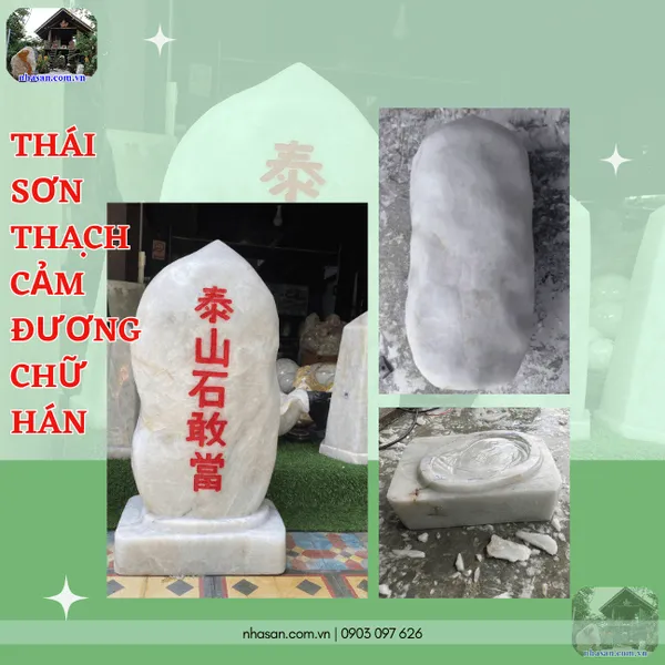 Thái sơn thạch cảm đương chữ hán nặng 102kg, trụ cao 75cm, đế dài 35cm, đế rộng 16cm - TCD01