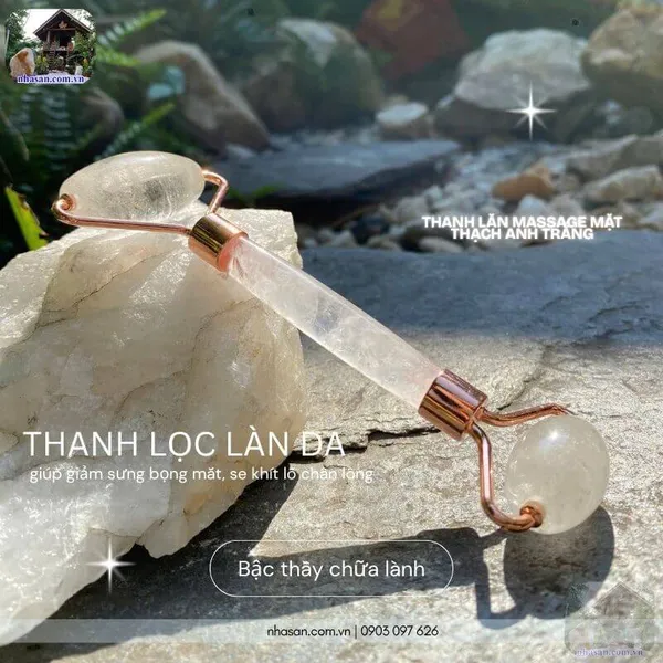 Thanh lăn massage mặt thạch anh trắng
