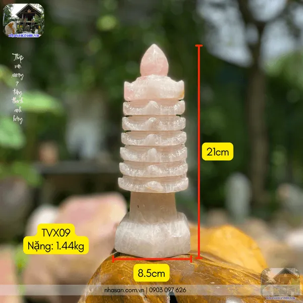 Tháp văn xương 7 tầng thạch anh hồng nặng 1.44kg, cao 21cm - TVX09