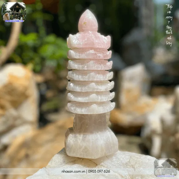 Tháp văn xương 7 tầng thạch anh hồng nặng 1.44kg, cao 21cm - TVX09