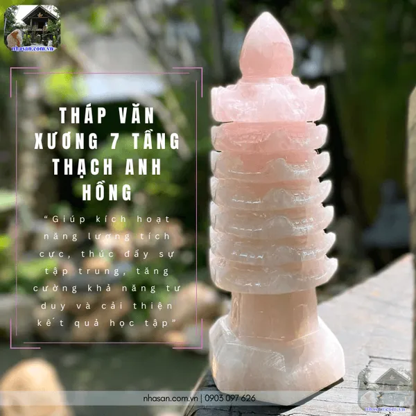 Tháp văn xương 7 tầng thạch anh hồng nặng 1.44kg, cao 21cm - TVX09